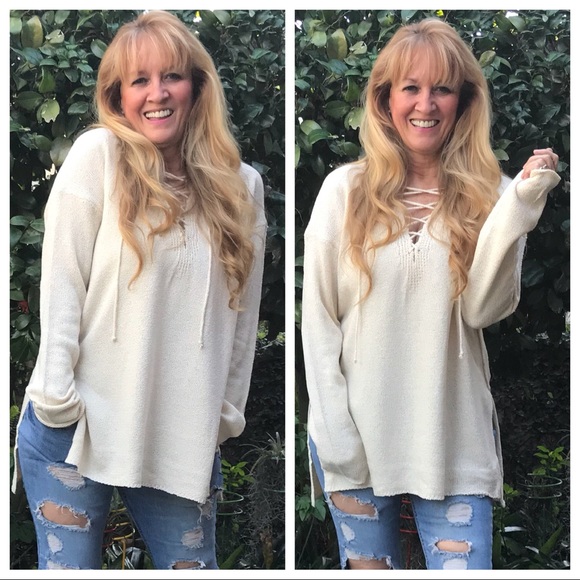 LAST ๐ Legacy of Love! Ivory Lace up Sweater - Picture 7 of 8